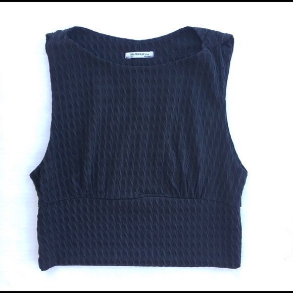 Zara Tops - Zara Trafaluc Black Sleeveless Jacquard Crop Top